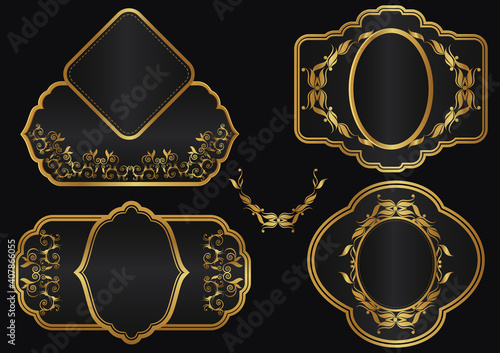 Victorian heraldic retro vintage decorative Ornate golden label for wine bottle and luxury branding in vector