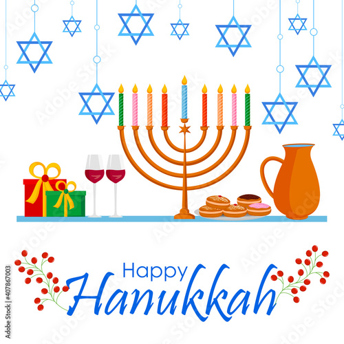 Happy Hanukkah Israel holiday greeting background in vector