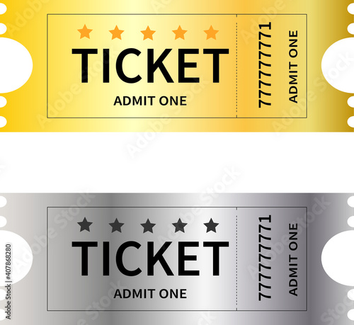 VECTOR DRAWING TICKET COUPON FOR A DISCOUNT OR PROMOTION IN GOLD AND SILVER COLORS