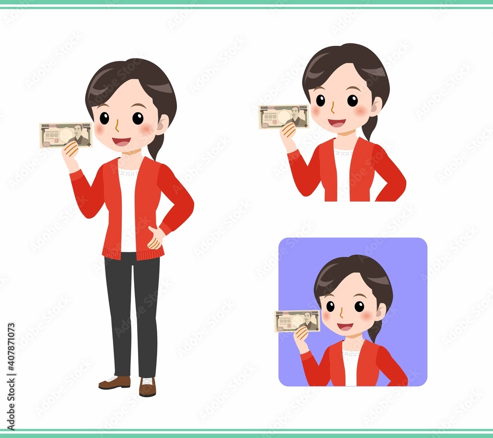 Young woman in a red cardigan Young woman in a red cardigan