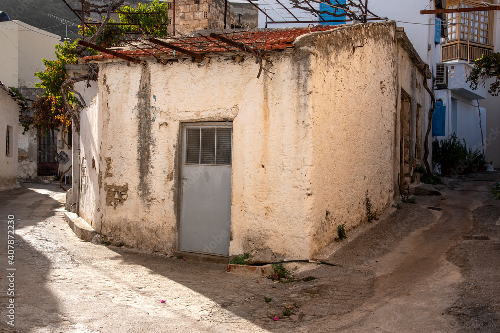 Small street, in the centre of the Kritsa town , Crete,