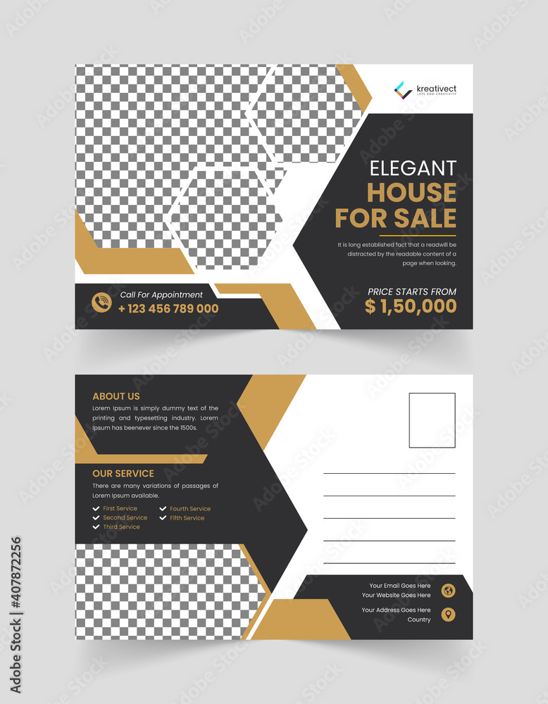 Obraz premium Real estate corporate business building clean construction agent post card design with modern creative template