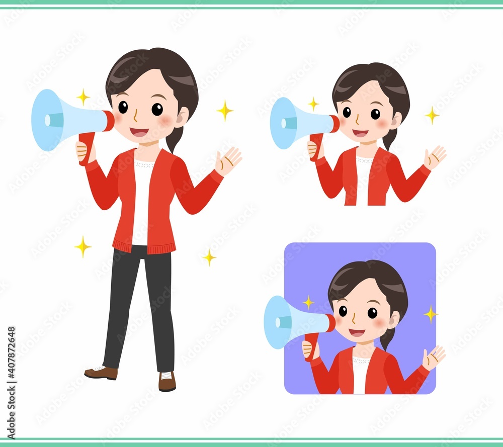 Young woman in a red cardigan Young woman in a red cardigan