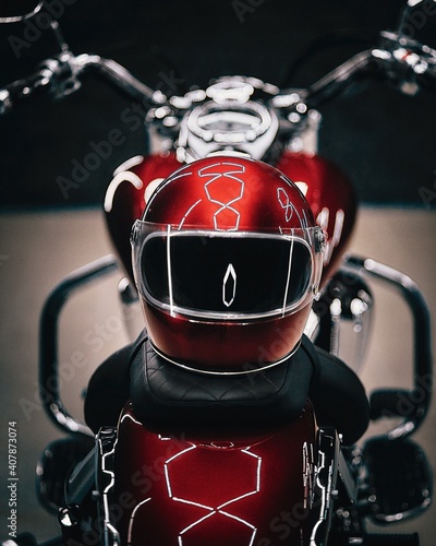 red motorcycle helmet photo