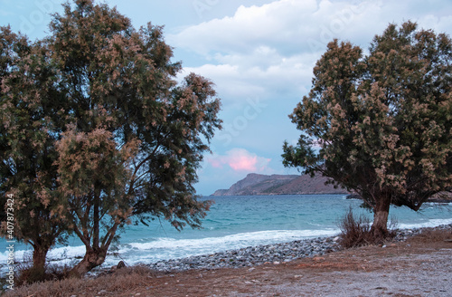 Pachia Ammos Beach on the sunset photo