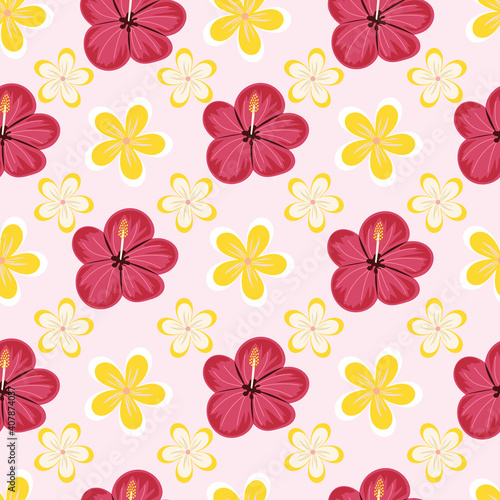 Vector illustration of fresh tropical flowers seamless repeat pattern