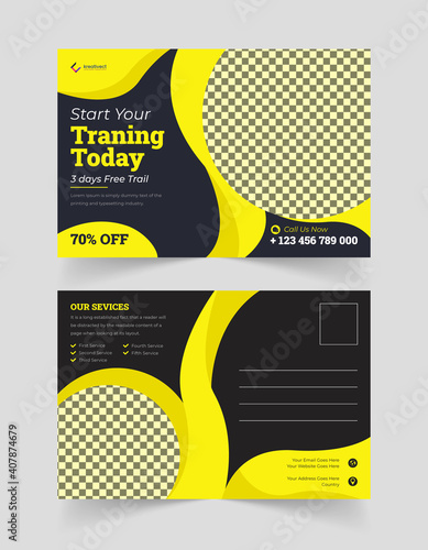 Fitness gym sports center traning club healthcare corporate square modern post card banner template design