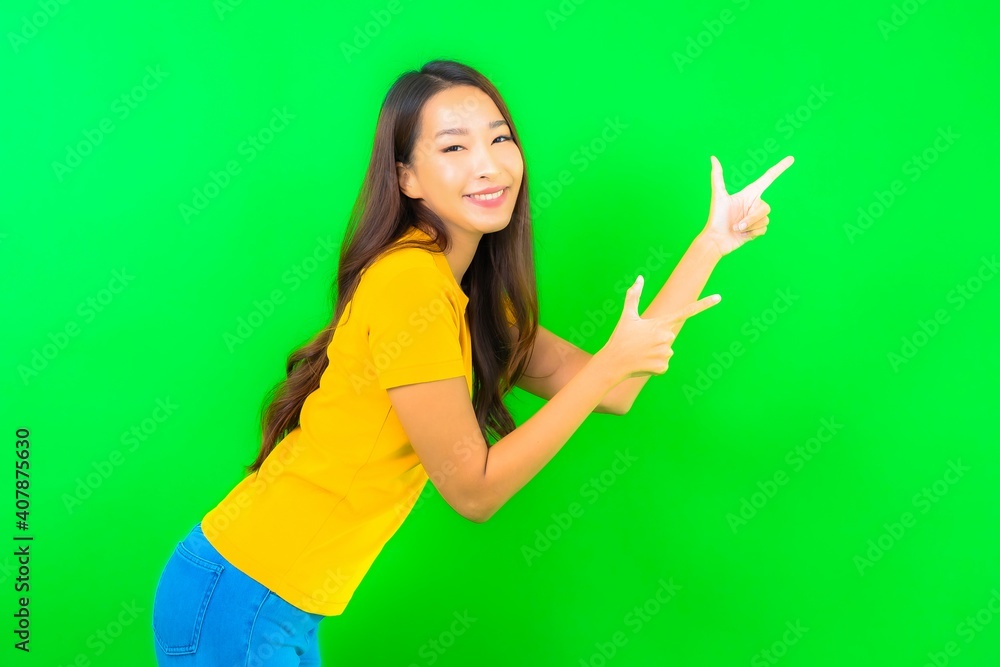 Portrait beautiful young asian woman smile with action Portrait beautiful young asian woman smile with action