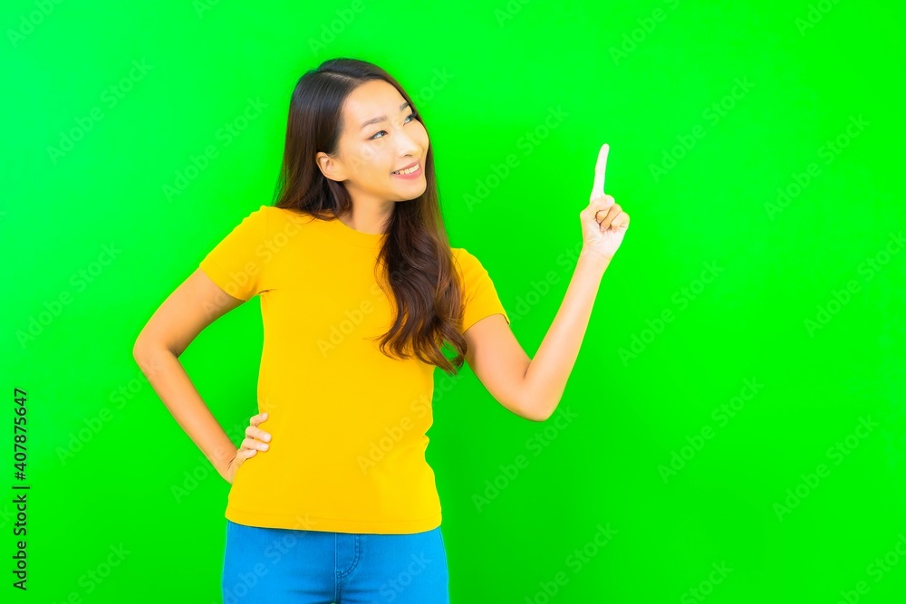 Portrait beautiful young asian woman smile with action Portrait beautiful young asian woman smile with action