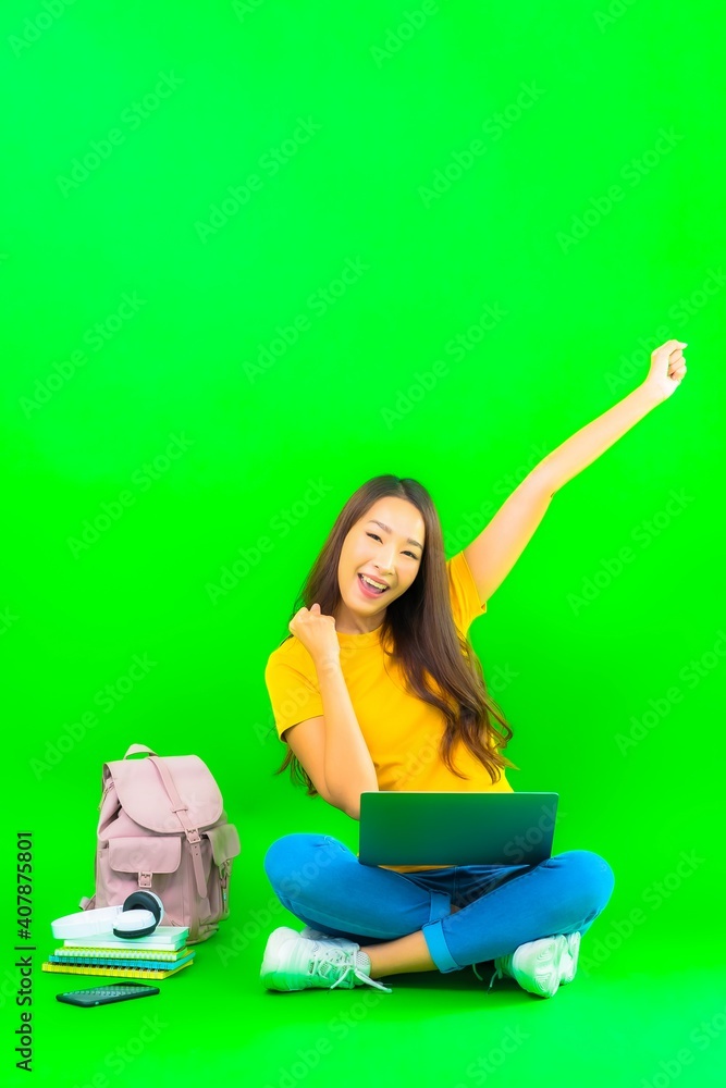 Portrait beautiful young asian woman use computer laptop Portrait beautiful young asian woman use computer laptop