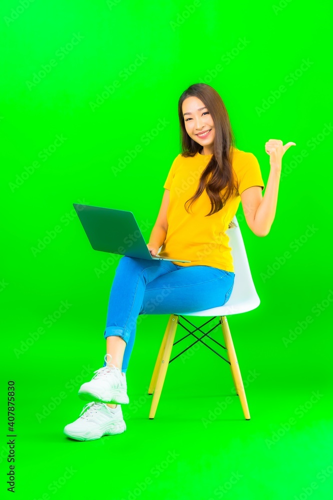 Portrait beautiful young asian woman use computer laptop Portrait beautiful young asian woman use computer laptop