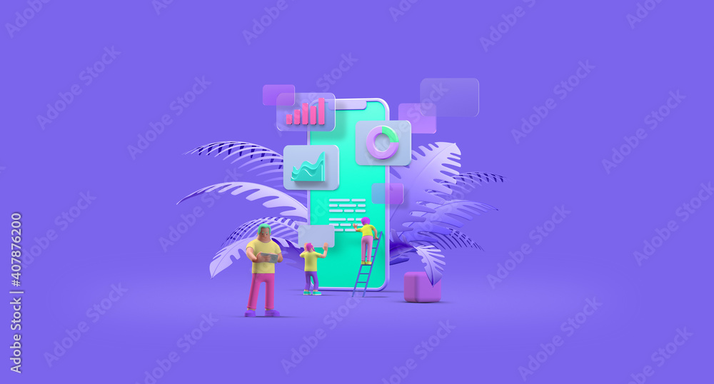 Mobile Phone Smartphone Web UI UX app Design Teamwork concept 3D ...