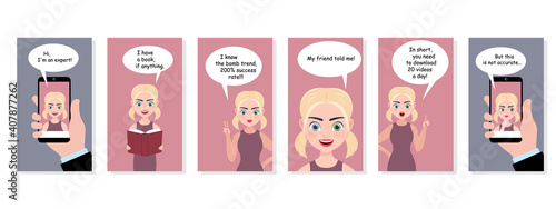 expert girl runs her own blog. vector illustration.