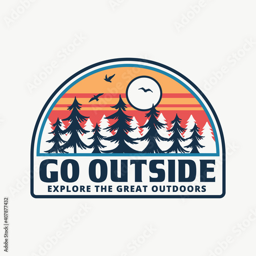 Mountain illustration, outdoor adventure. Vector badge design for t-shirt prints, posters, and other uses.