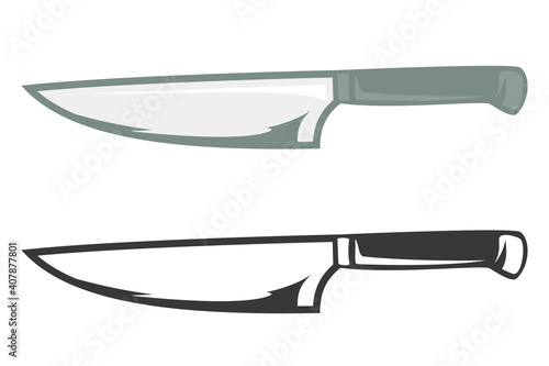 Hand drawn color and monochrome knive in cartoon style isolated on white background. Vintage vector illustration.