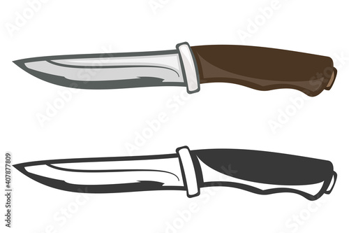 Hand drawn color and monochrome knive in cartoon style isolated on white background. Vintage vector illustration.