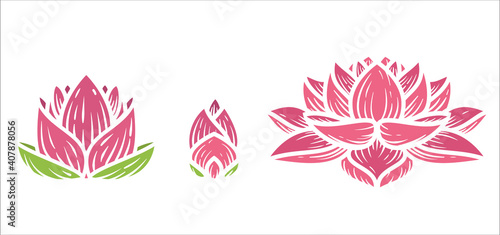 Set of silhouette lotus flower in minimal geometric style isolated on white background. Abstract modern design element. Vector illustration.