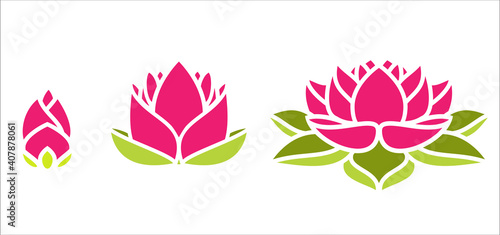 Set of silhouette lotus flower in minimal geometric style isolated on white background. Abstract modern design element. Vector illustration.
