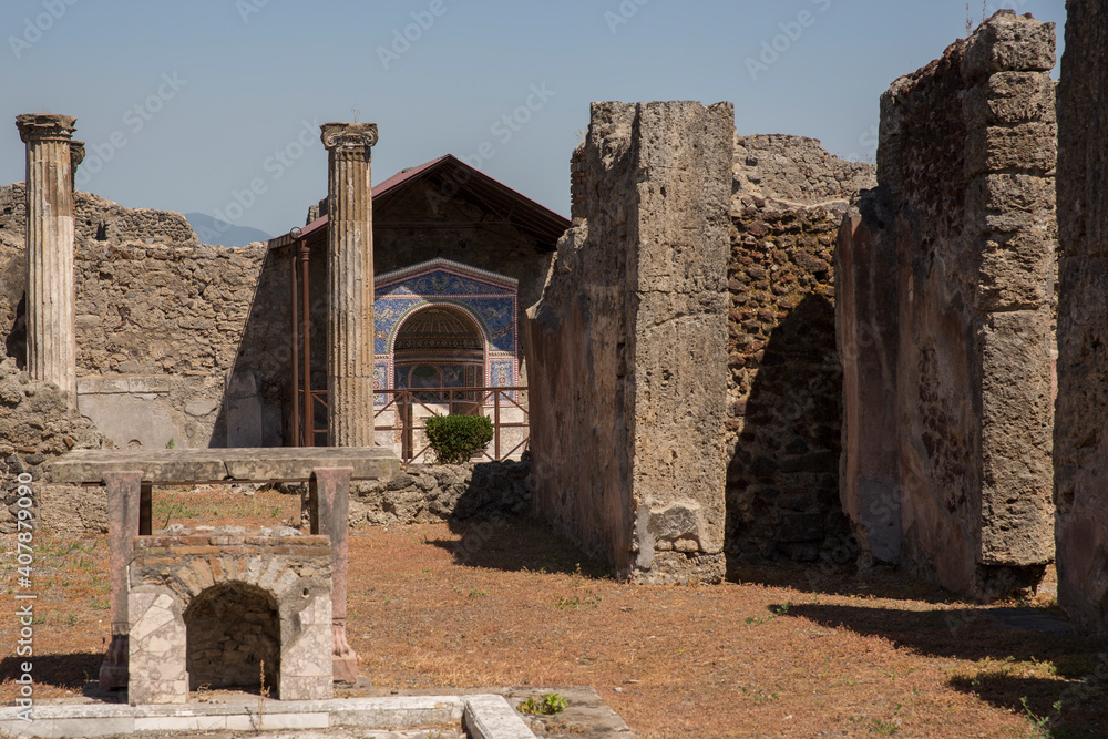 The remains of a house in the ancient Roman city of Pompeii.