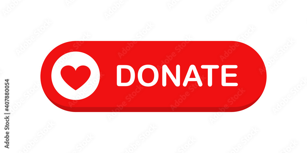 Donate web button. Red button with heart. Symbol of financial aid isolated on white background. Vector illustration. Donate web button. Red button with heart. Symbol of financial aid isolated on white background. Vector illustration.