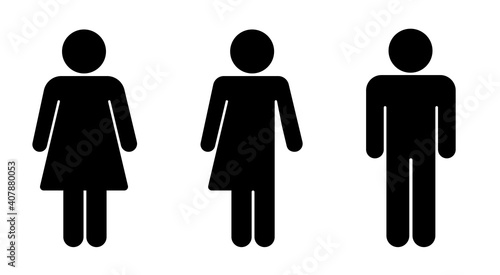 Man and woman vector icon. Male female gender symbol. Toilet icon sign. Black silhouette on white background. Vector illustration.