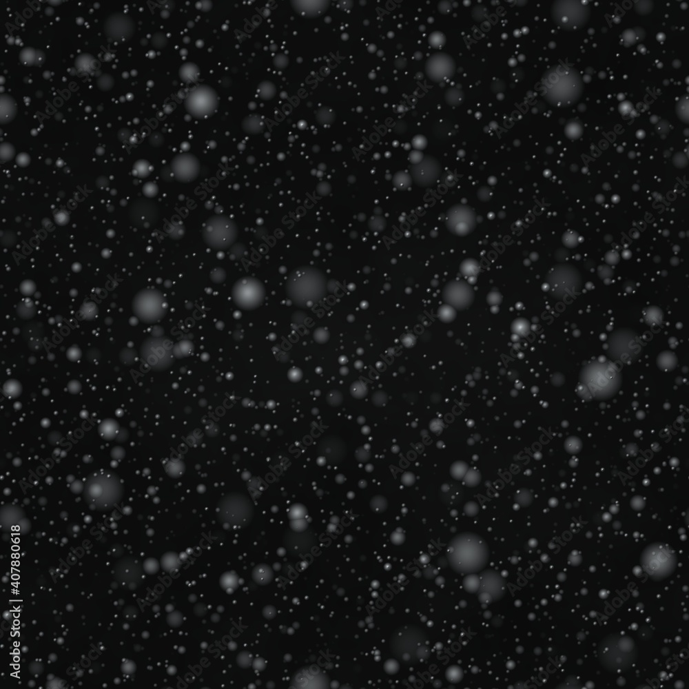 Obraz premium White Snow Falling over Dark Background. Night Winter Illustration. Seamless Snowfall Texture