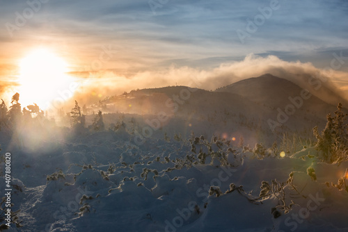 Fototapeta Naklejka Na Ścianę i Meble -  Hiking Trail towards Babia Gora in Winter