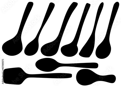 Kitchen ladles, kitchen spatula and spoons for cooking.