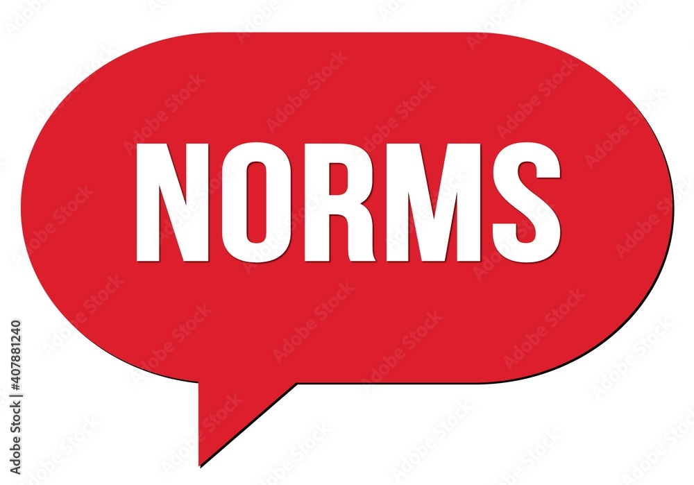NORMS text written in a red speech bubble NORMS text written in a red speech bubble