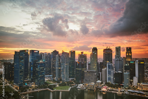 Business district modern building at dusk  Singapore city skyline