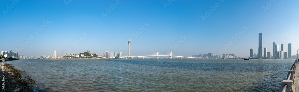 Zhuhai coastline scenery and Hengqin financial island