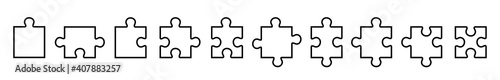 Set of puzzle pieces isolated on white background. Jigsaw puzzle with pieces. Vector design templates. Business presentation concept. Vector illustration.