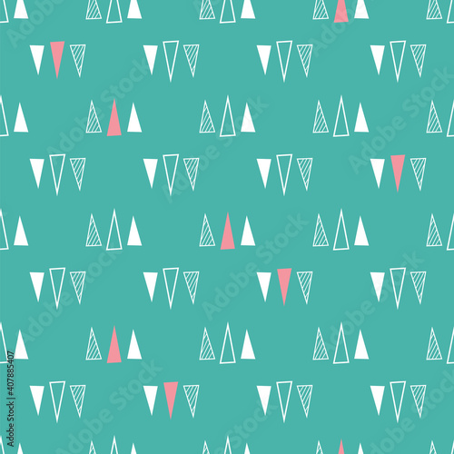 Seamless pattern of triangles on a mint green background.
