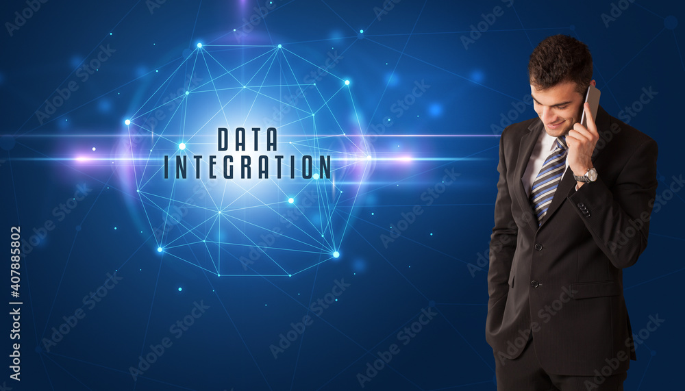 Businessman thinking about security solutions with DATA INTEGRATION inscription Businessman thinking about security solutions with DATA INTEGRATION inscription