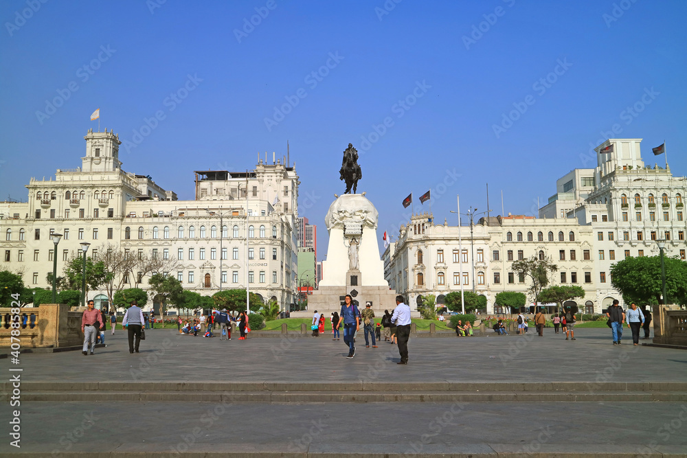 The Plaza San Martin Square Within the Historic Centre of Lima, Stunning UNESCO World Heritage Site of Lima, Peru