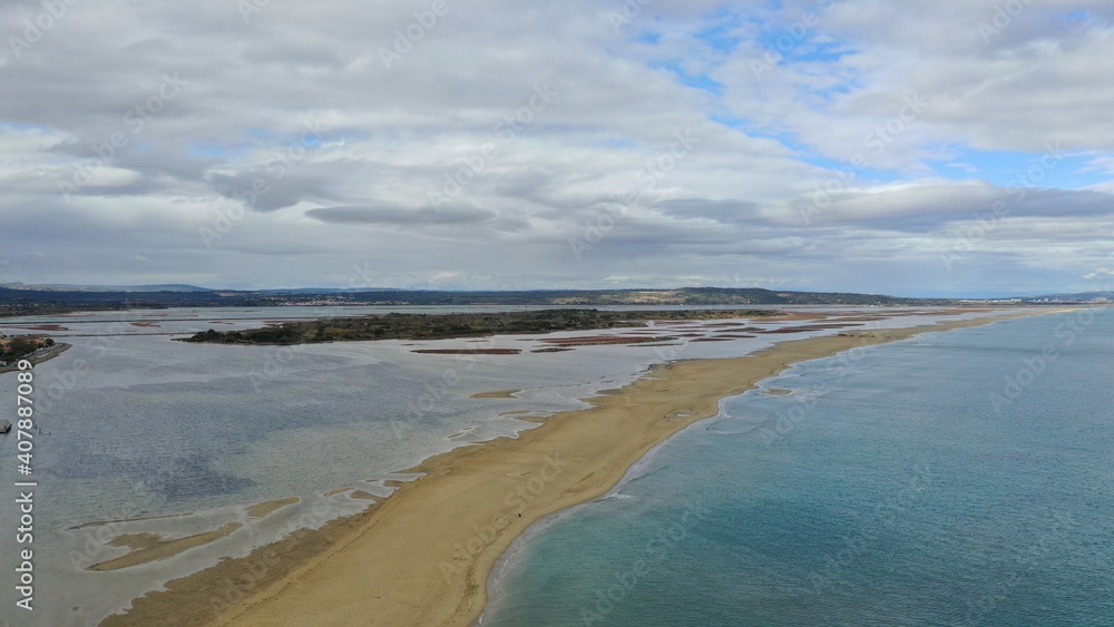 survol du littoral de l'Aude entre Leucate et le Barcarès