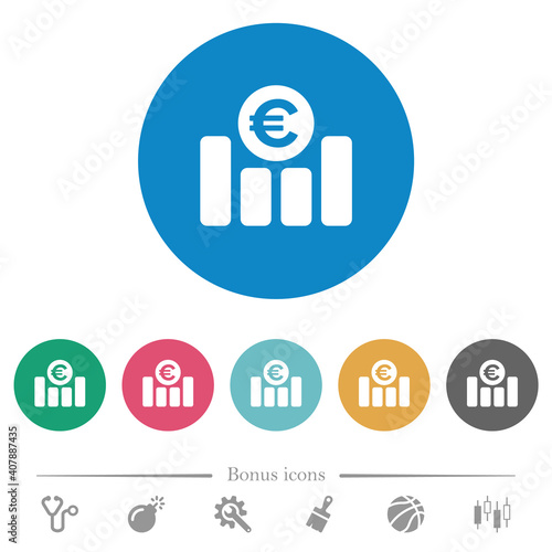 Euro financial graph flat round icons