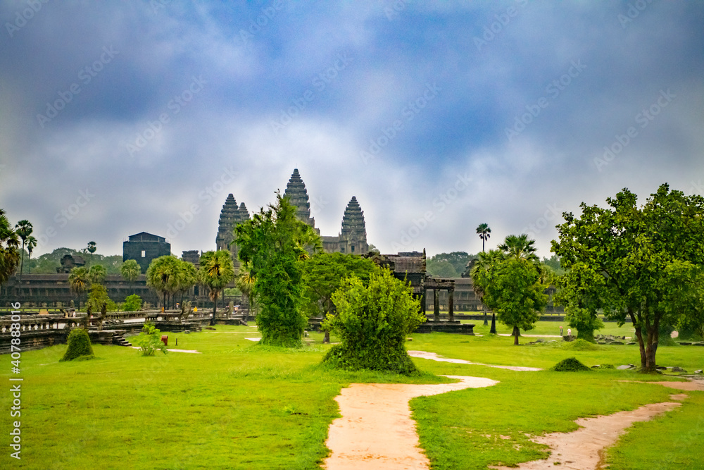 Angkor Wat is the largest temple in the world (Cambodia, 2019). It is raining