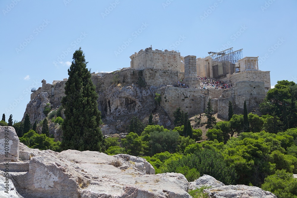 The territory of the Pantheon in Athens. Greece. Summer panorama.