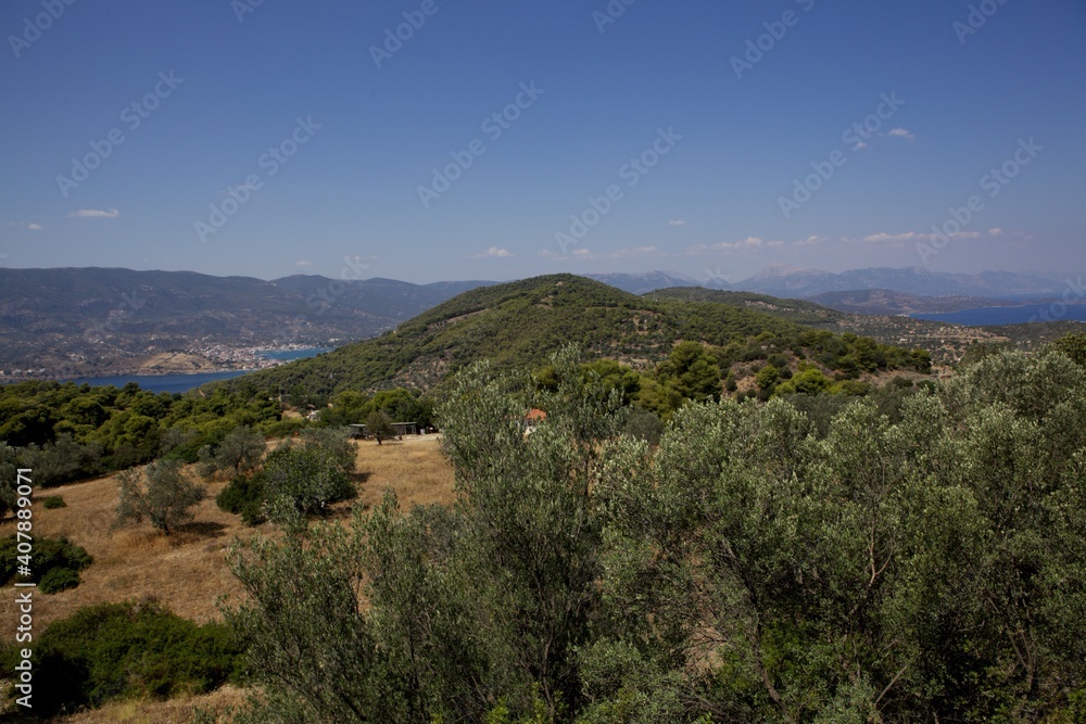 Fototapeta premium Beautiful nature in summer and blue sea on the island of Poros. Greece