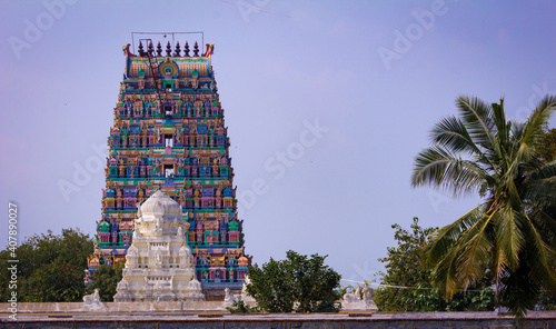 View of beautiful temple tower near Chennai in Tamil Nadu , India photo