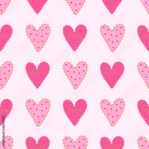 Seamless pattern hearts in rows on a soft pink background.