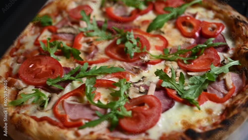The chef takes out the pizza from the oven The chef takes out the pizza from the oven