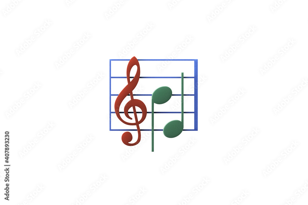 音符と五線譜の3Dイラスト