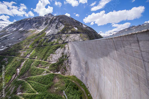 Electrical power plant dam in the mountains in Austria photo