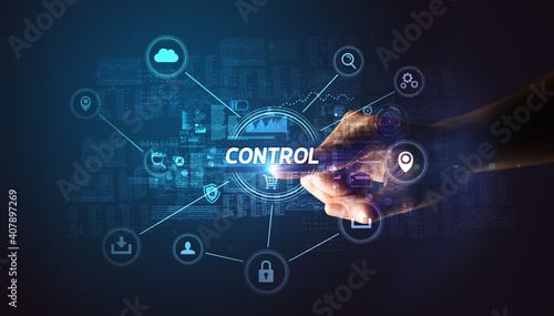 Hand touching CONTROL inscription, Cybersecurity concept