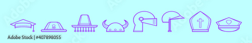set of hat cartoon icon design template with various models. vector illustration isolated on blue background