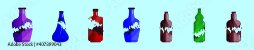 set of broken bottle cartoon icon design template with various models. vector illustration isolated on blue background