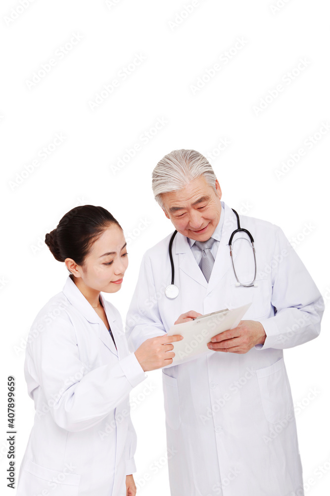 Two oriental doctors discuss work Two oriental doctors discuss work
