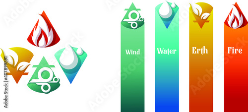 The Four Elements: Fire, Air, Earth, and Water - Digital Art, Vector illustration